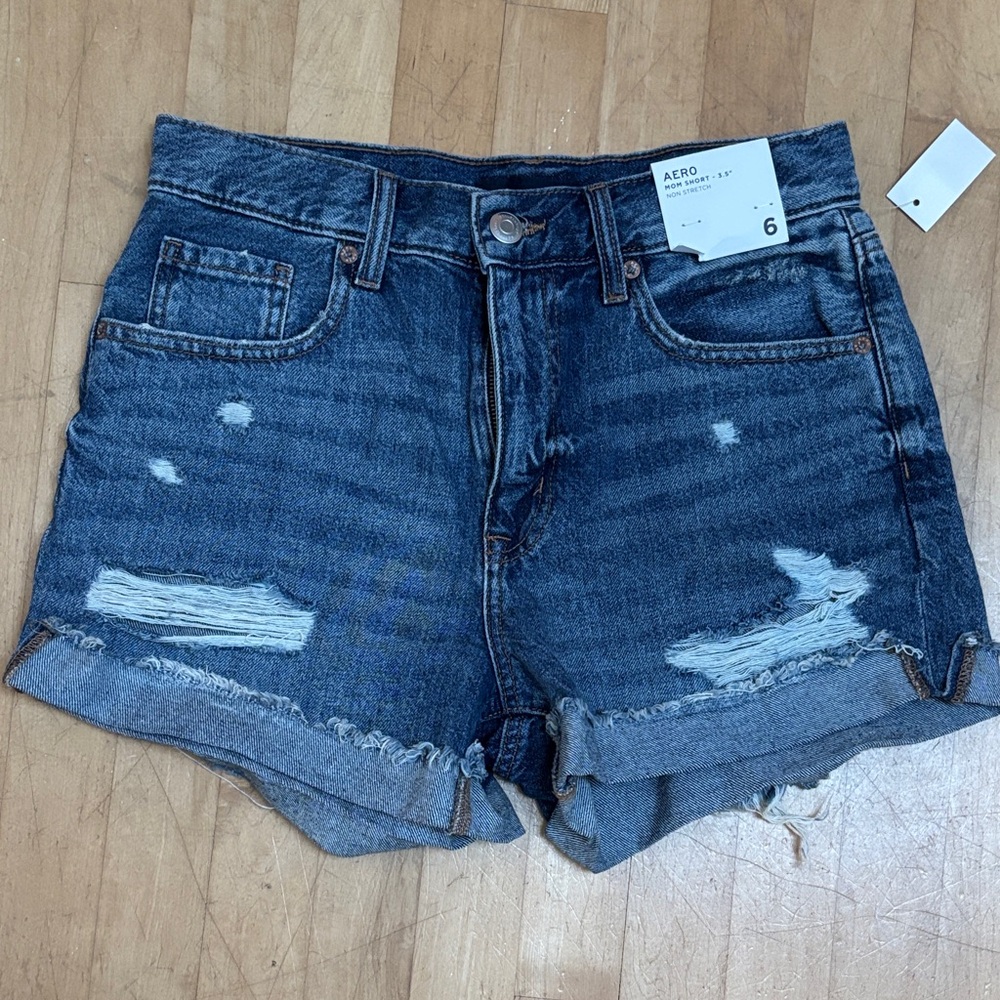 Aeropostale Distressed Mom Shorts - Dark Blue 3.5“ Inseam Size 6